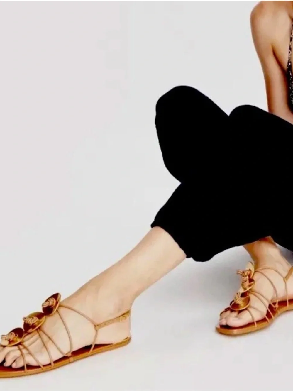 Tory Burch Artisanal Knot Tan Leather Sandal with Gold Accents